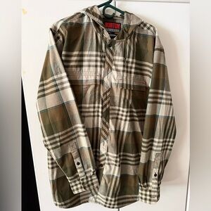 Burton Men's Lightweight Flannel Plaid Jacket - Olive and Beige